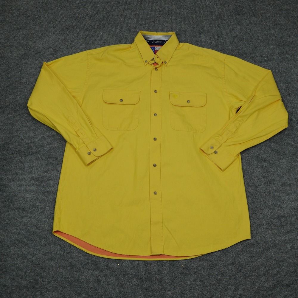 Vintage Wrangler Shirt Mens Large Yellow George Strait Cowboy Cut Cotton Button